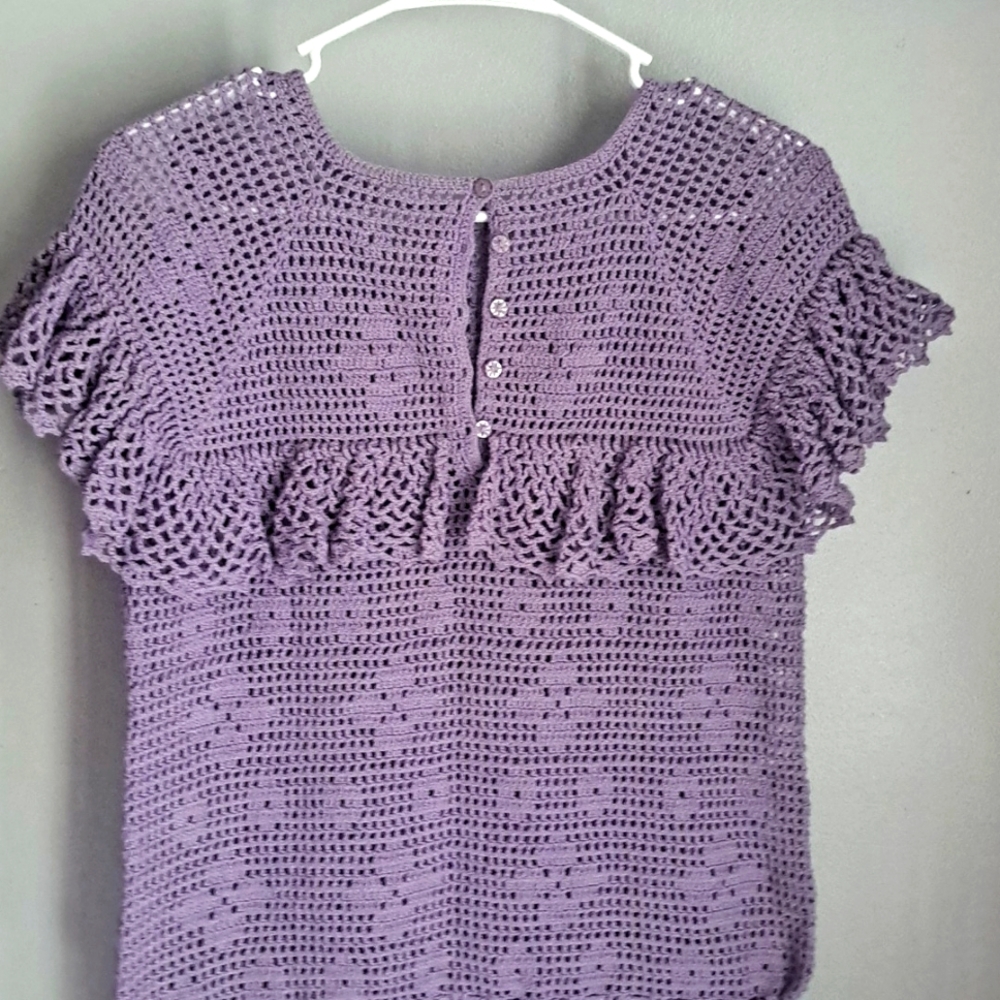 Crochet Purple Ruffled Boho Top - Picture 5 of 7